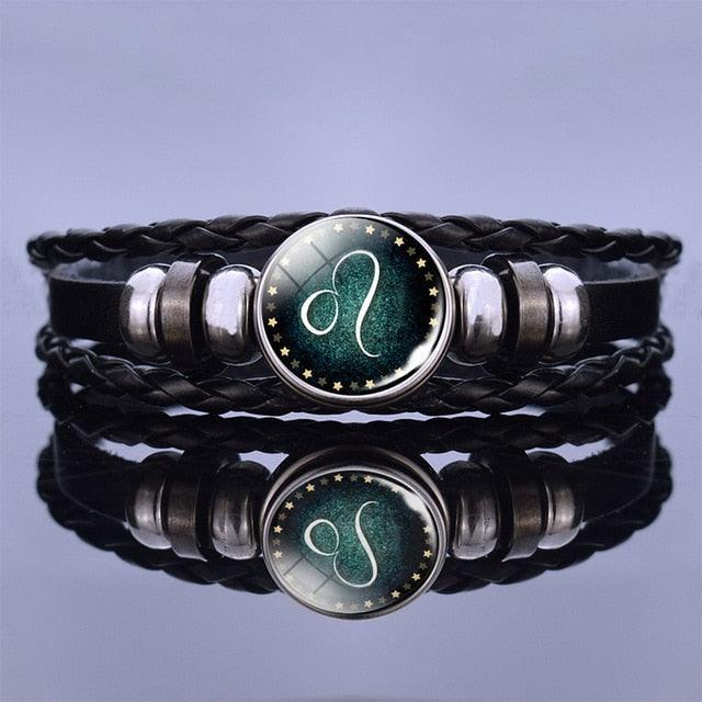 Bracelet en Cuir avec Charms des Signes du Zodiaque - Bangle Multicouche pour Hommes et Femmes
