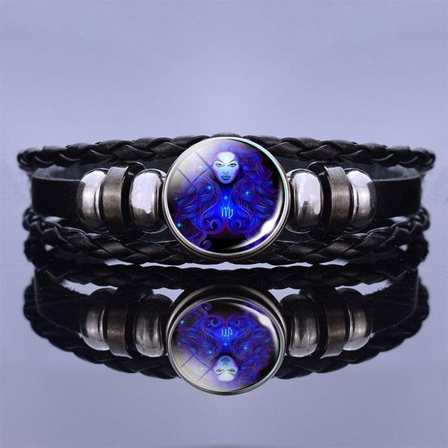 Bracelet en Cuir avec Charms des Signes du Zodiaque - Bangle Multicouche pour Hommes et Femmes