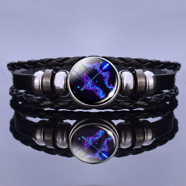 Bracelet en Cuir avec Charms des Signes du Zodiaque - Bangle Multicouche pour Hommes et Femmes