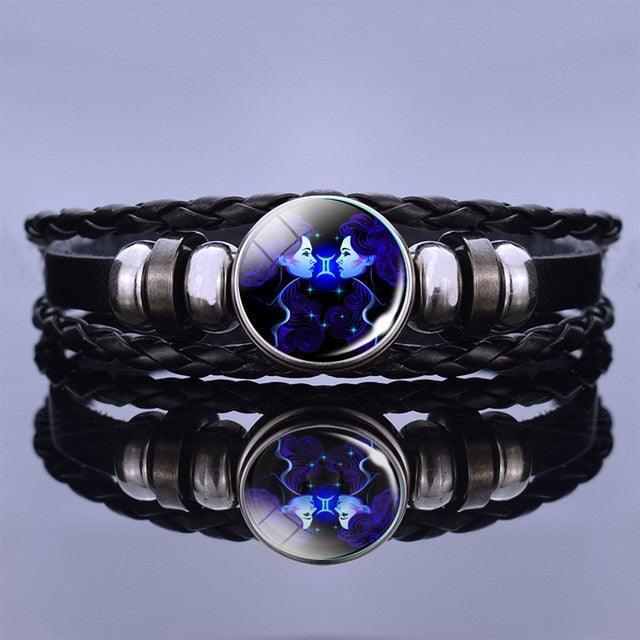 Bracelet en Cuir avec Charms des Signes du Zodiaque - Bangle Multicouche pour Hommes et Femmes