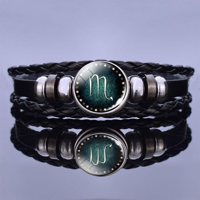 Bracelet en Cuir avec Charms des Signes du Zodiaque - Bangle Multicouche pour Hommes et Femmes