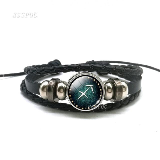 Bracelet en Cuir avec Charms des Signes du Zodiaque - Bangle Multicouche pour Hommes et Femmes
