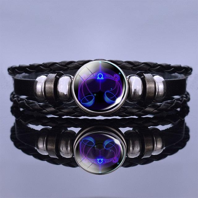 Bracelet en Cuir avec Charms des Signes du Zodiaque - Bangle Multicouche pour Hommes et Femmes