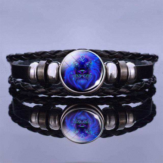 Bracelet en Cuir avec Charms des Signes du Zodiaque - Bangle Multicouche pour Hommes et Femmes