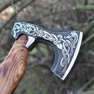 Artisan Crafted High Carbon Steel Etched Functional Axe - Korvel