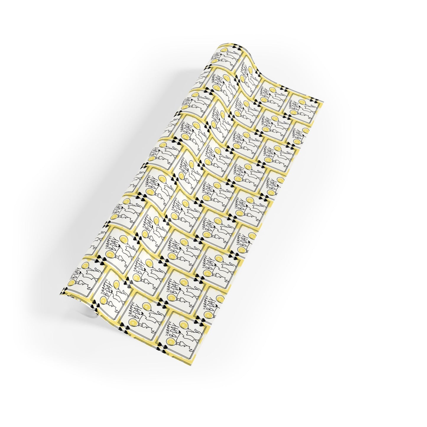 Vibrant Dog & Cat Birthday Gift Wrap - 1 Roll in Black & Yellow - Korvel