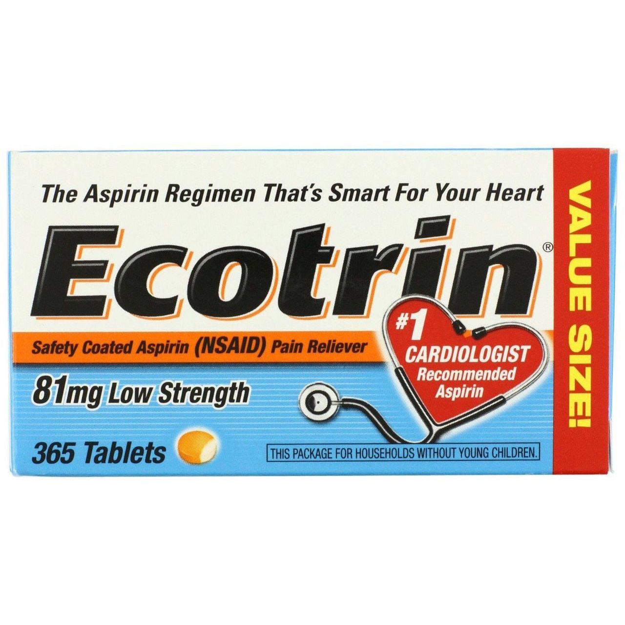 Ecotrin Low Dose Safety Coated Aspirin 81mg - 365 Tablets