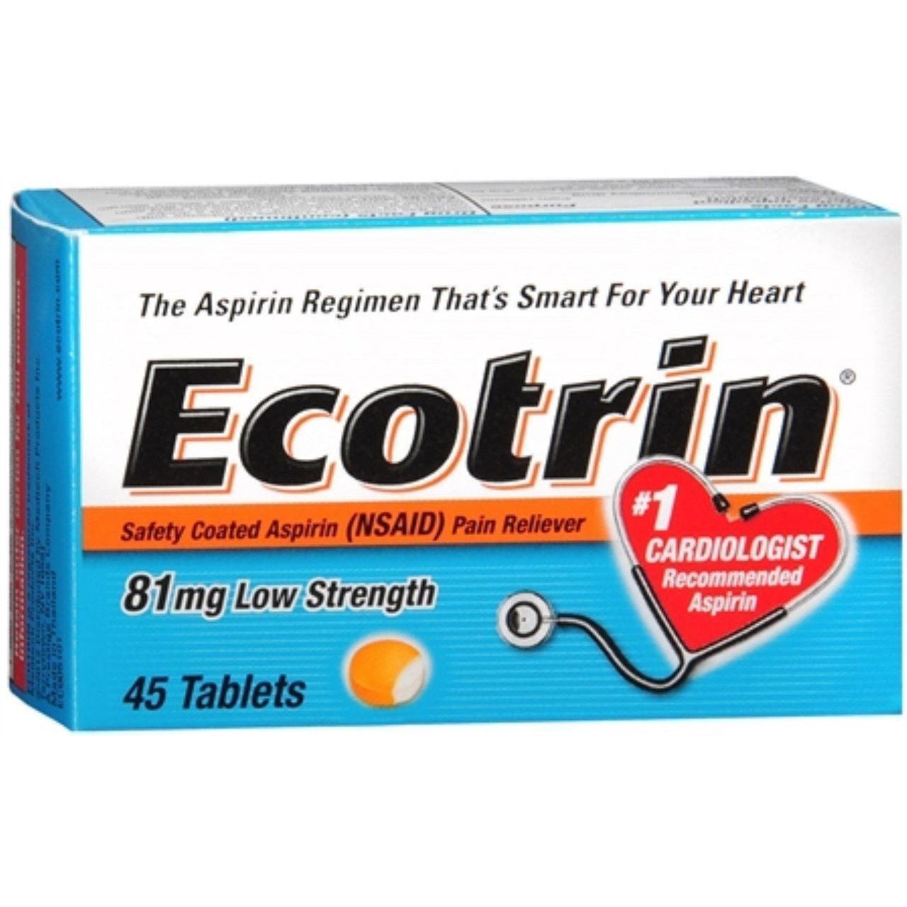 Ecotrin Aspirina de Baja Dosis Recubierta de Seguridad 81mg, 45 Tabletas