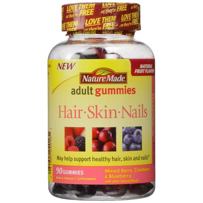 Nature Made Gummies pour les cheveux, la peau et les ongles – Baies mélangées (90 unités)