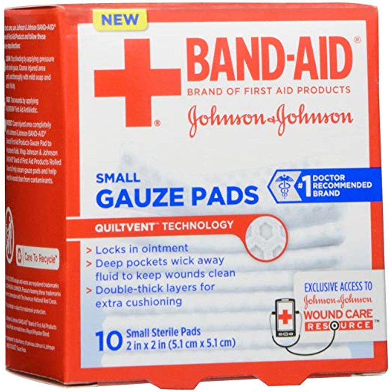 Compresas de gasa Cushion-Care de la marca Band-Aid®, pequeñas 2" x 2", 10 unidades