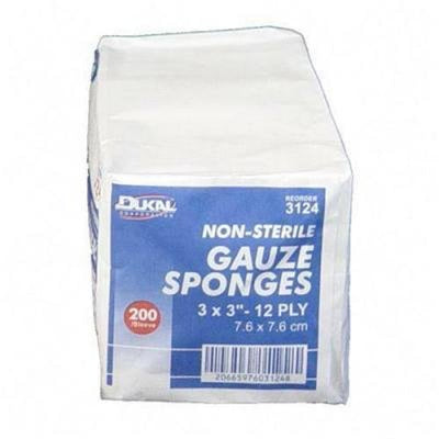 Dukal Corp 12 Ply Gauze Sponges - 3x3 Inches, Pack of 200