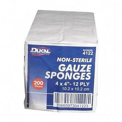 Dukal 12 Ply Non-Sterile Gauze Sponges - 4x4 Inches, 200 Count