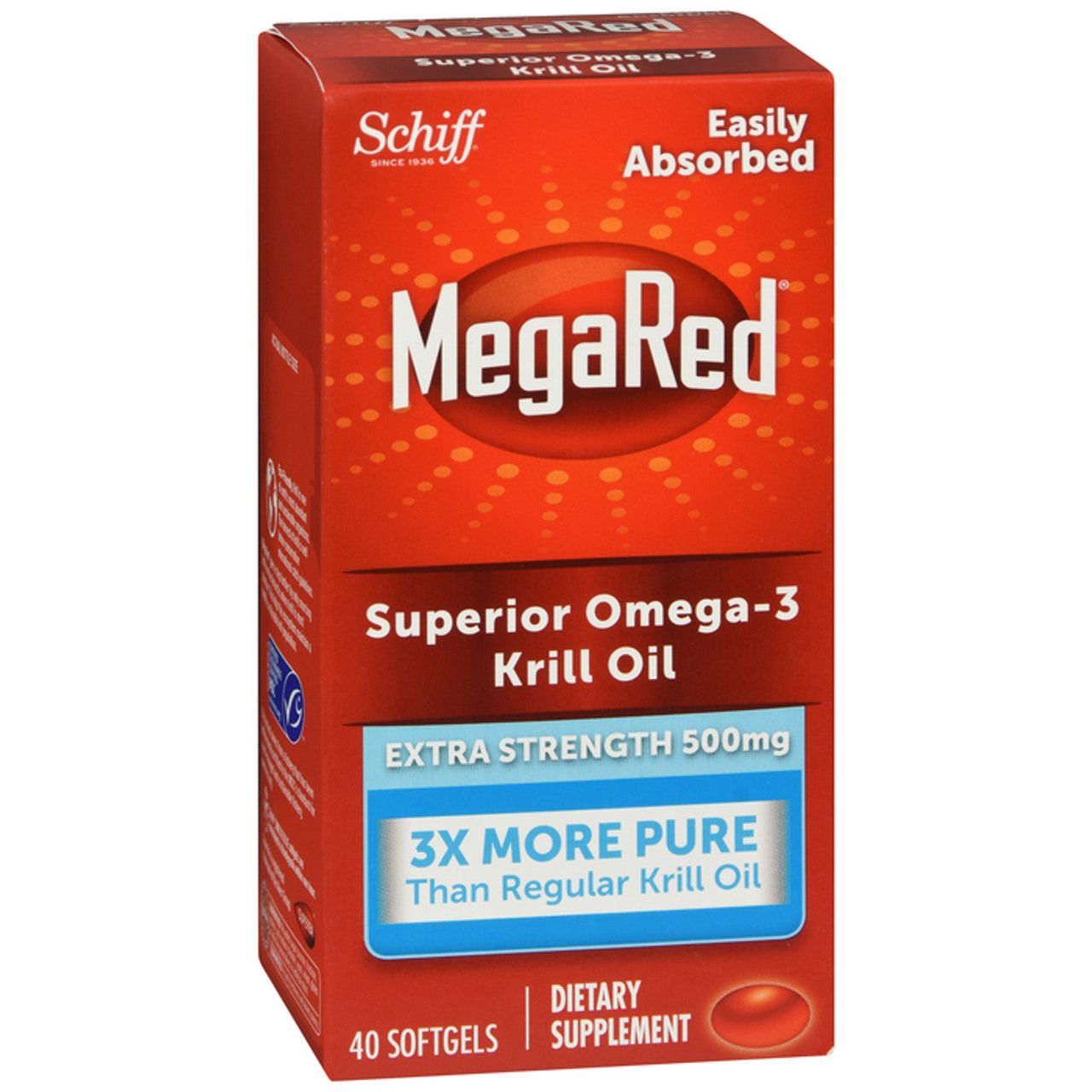 Huile de krill MegaRed, Oméga 3 supérieur, Force extra, 500 mg, Gélules 40ct