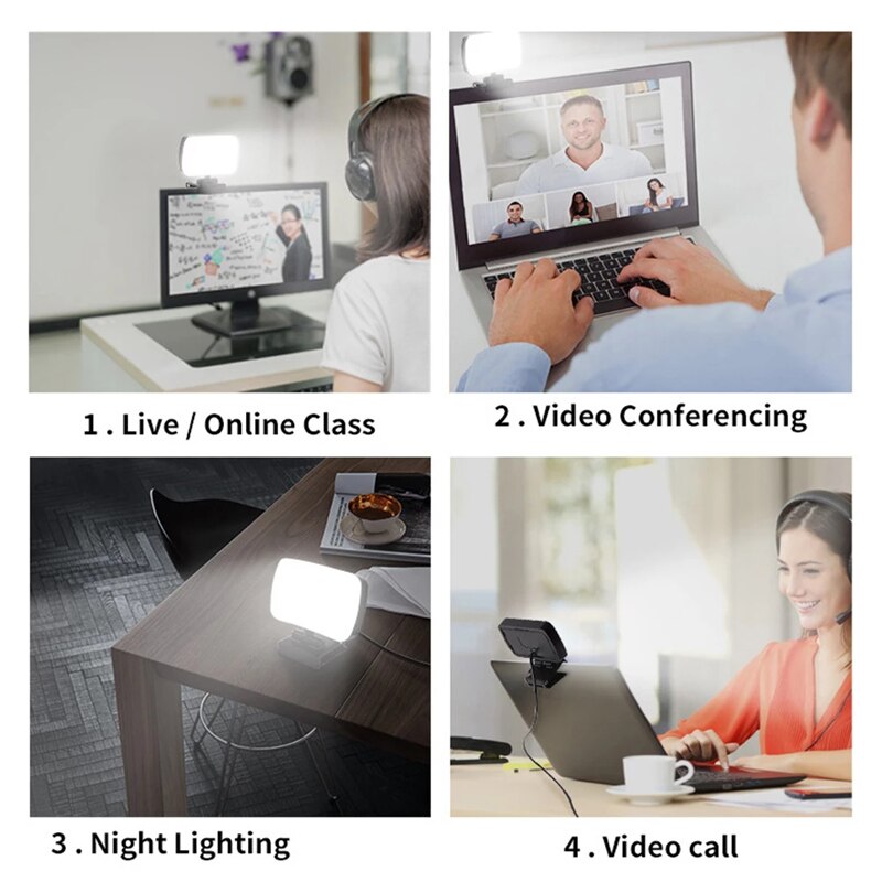 Mini Video Light Conference Live Streaming Kit Webcam Vlog Photography Fill Lamp Selfie Adjustable Portable LED Luz Microphone - Korvel
