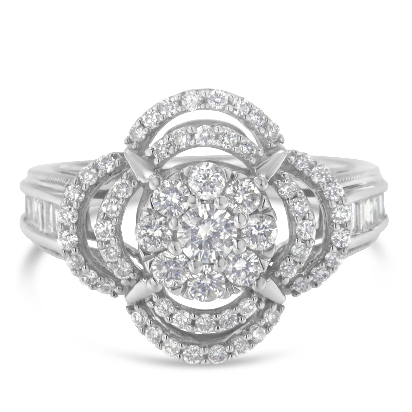 14K White Gold Diamond Floral Cluster Quatrefoil Ring - Size 6.75