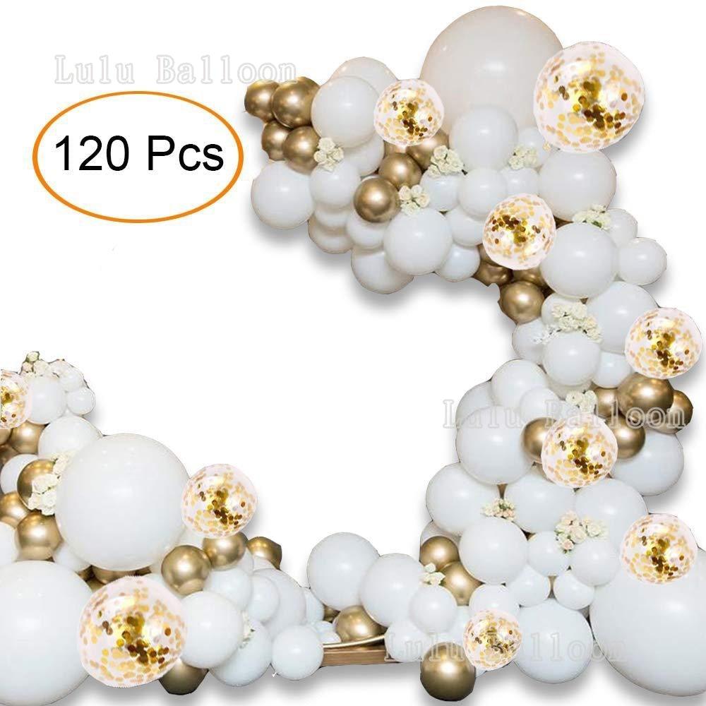 120pc White Gold Confetti Balloon Arch Kit for Celebrations