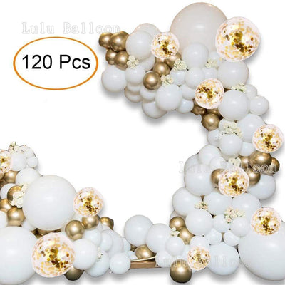 120pc White Gold Confetti Balloon Arch Kit for Celebrations
