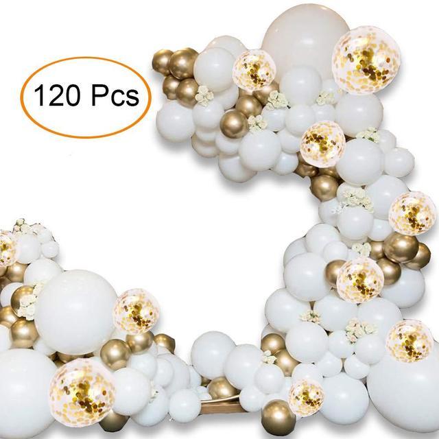 120pc White Gold Confetti Balloon Arch Kit for Celebrations