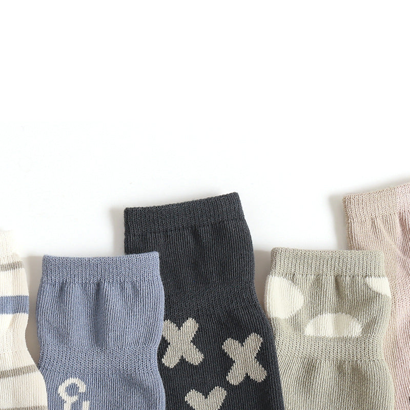 Combed Cotton Baby Floor Socks - Non-Slip Mid-Tube