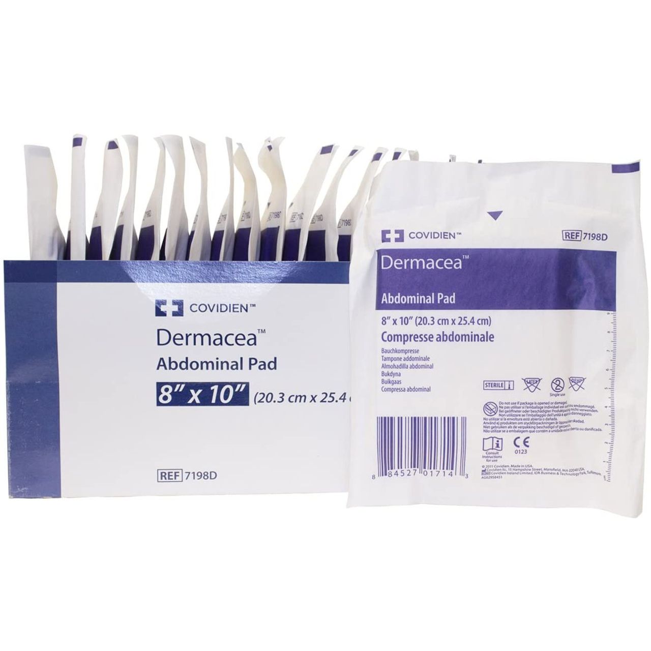 Kendall Dermacea Almohadillas Abdominales Estériles 8" X 10" - Caja de 18