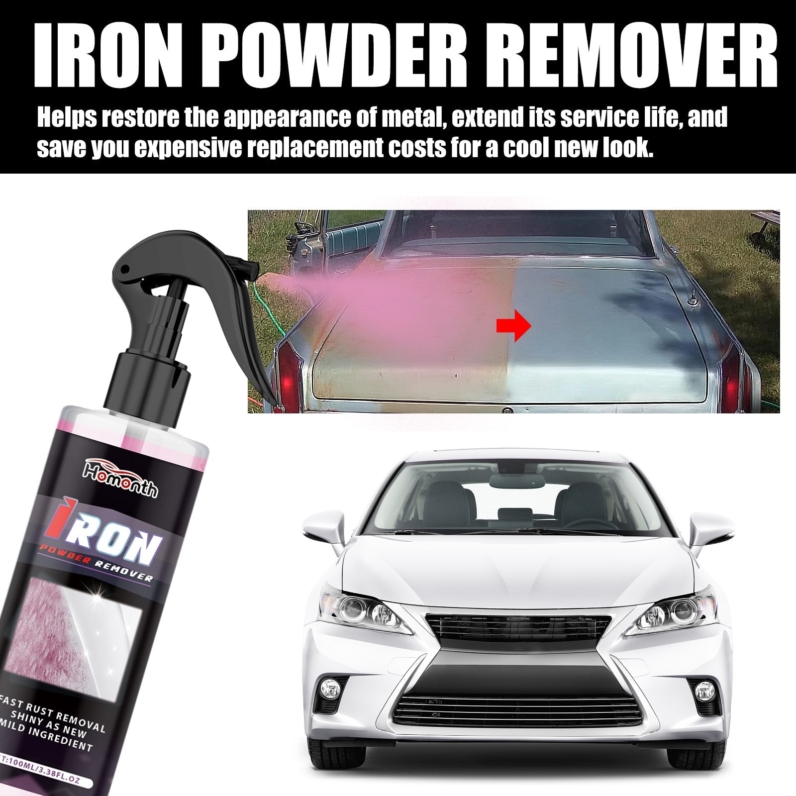 Wheel Paint Removal Iron Spray, Automobile Metal Rust Refurbishment Anti-Rust Care And Maintenance Cleaner - Korvel