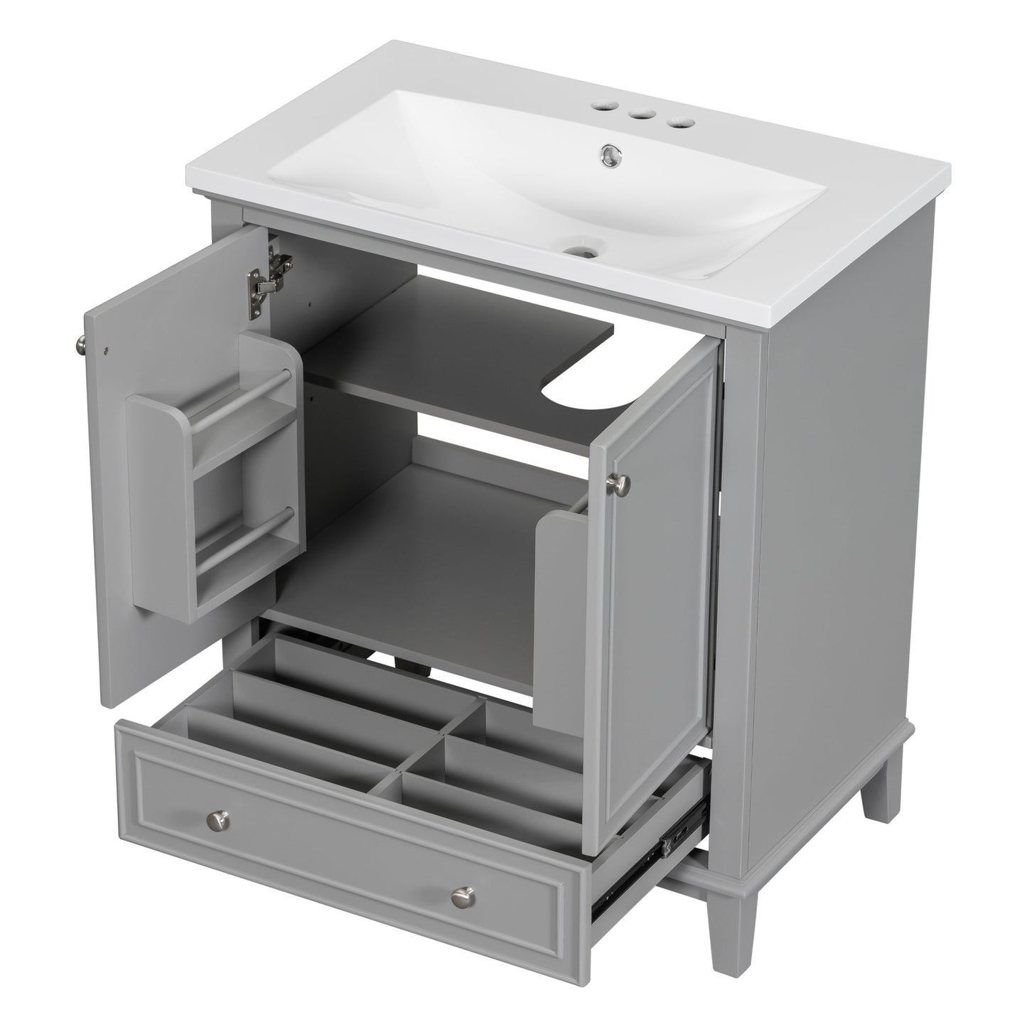 30inchgrey Bathroom Vanity with Sink ComboMulti-functional Bathroom Cabinet with Doors and Drawer Solid Frame and MDF Board - Korvel