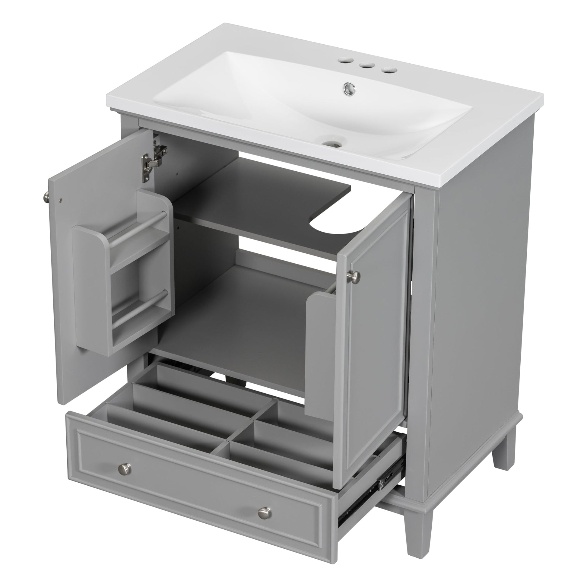 30inchgrey Bathroom Vanity with Sink ComboMulti-functional Bathroom Cabinet with Doors and Drawer Solid Frame and MDF Board - Korvel