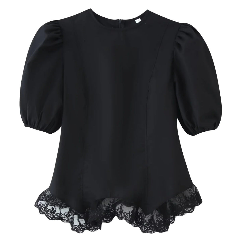 Fashionable Casual Top with Flared Hem and Puff Sleeves