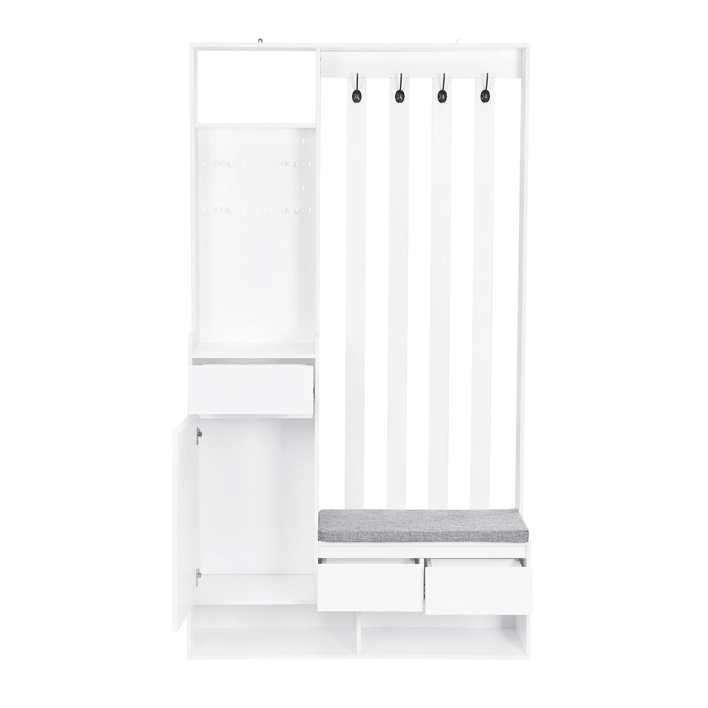 39.3'W70.8'H multifunctional corridor shoe cabinet with soft padded nail board and white clothes hanger with entrance hook - Korvel