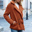 Manteau d'hiver en peluche à revers large pour femmes
