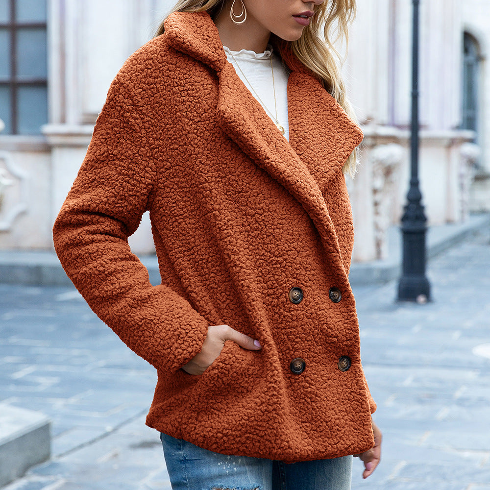Manteau d'hiver en peluche à revers large pour femmes