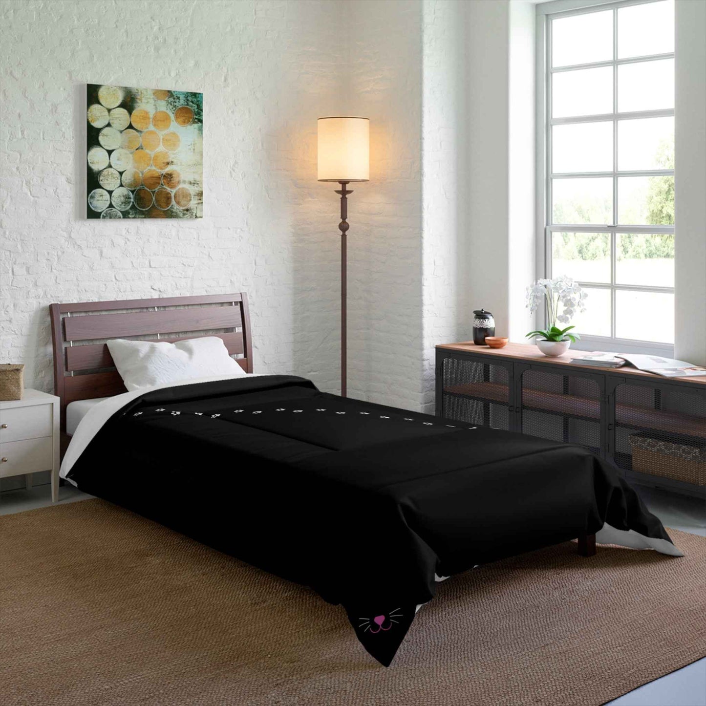 Black Pawprint Path Cat Lover Comforter