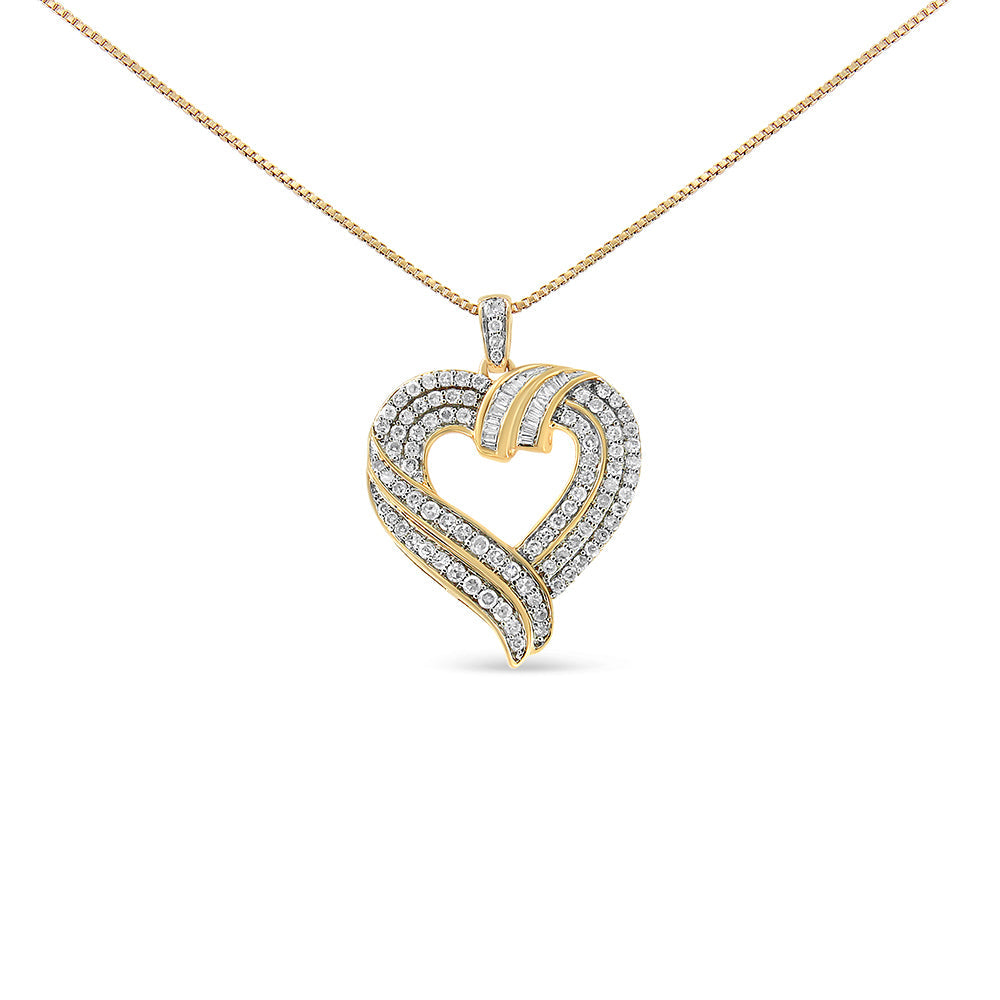Collar con colgante de corazón de diamantes en plata de ley chapada en oro amarillo de 14 quilates