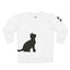 Minimalist Cat Silhouette Crewneck - Dual Black Cats with Paw-Print Sleeve