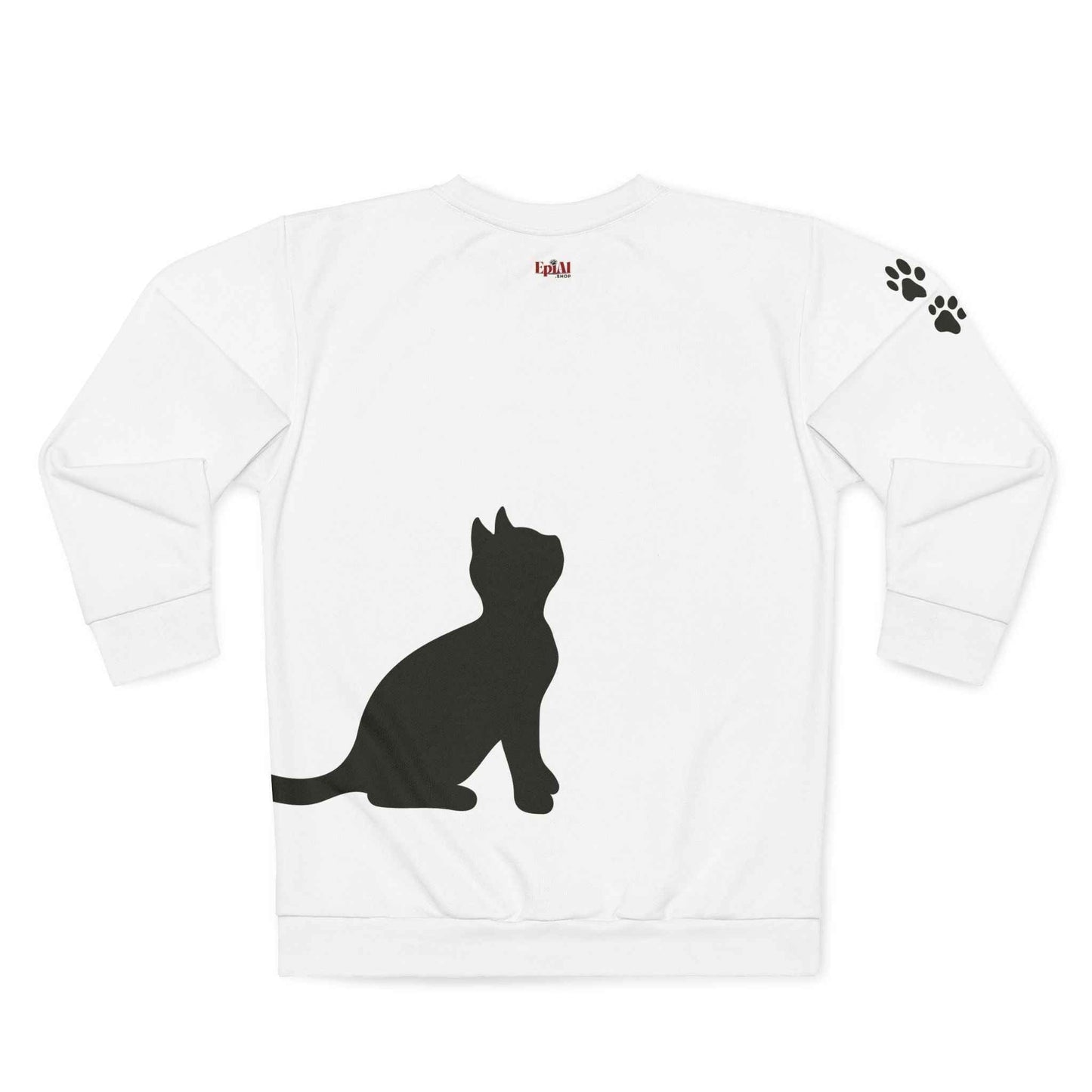 Minimalist Cat Silhouette Crewneck - Dual Black Cats with Paw-Print Sleeve
