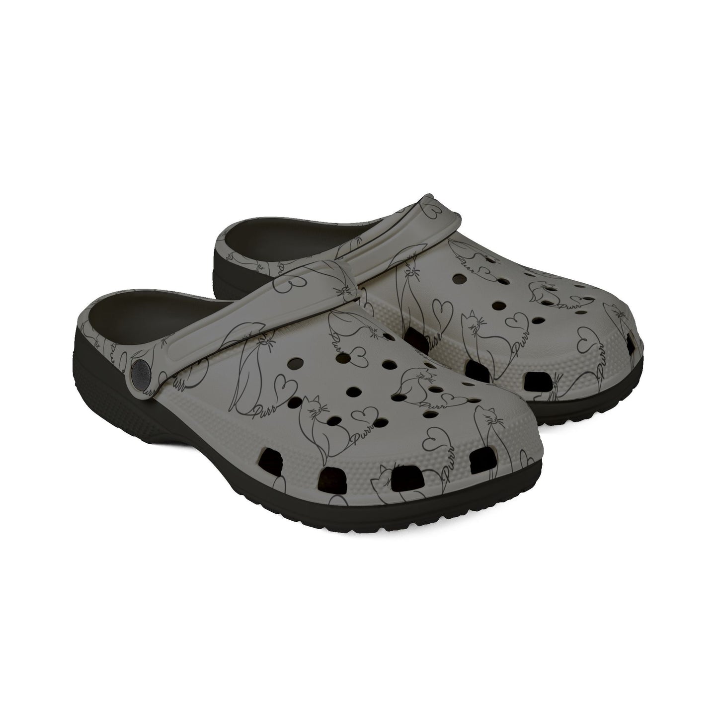 Minimalist Cat Line Art EVA Clogs – Grey Slip-Ons