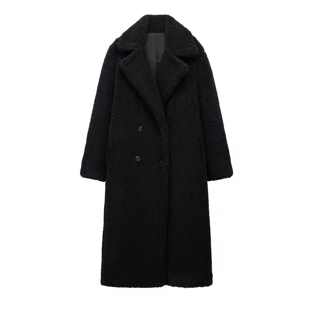 Manteau en Fleece de Laine d'Agneau Surdimensionné avec Grand Revers