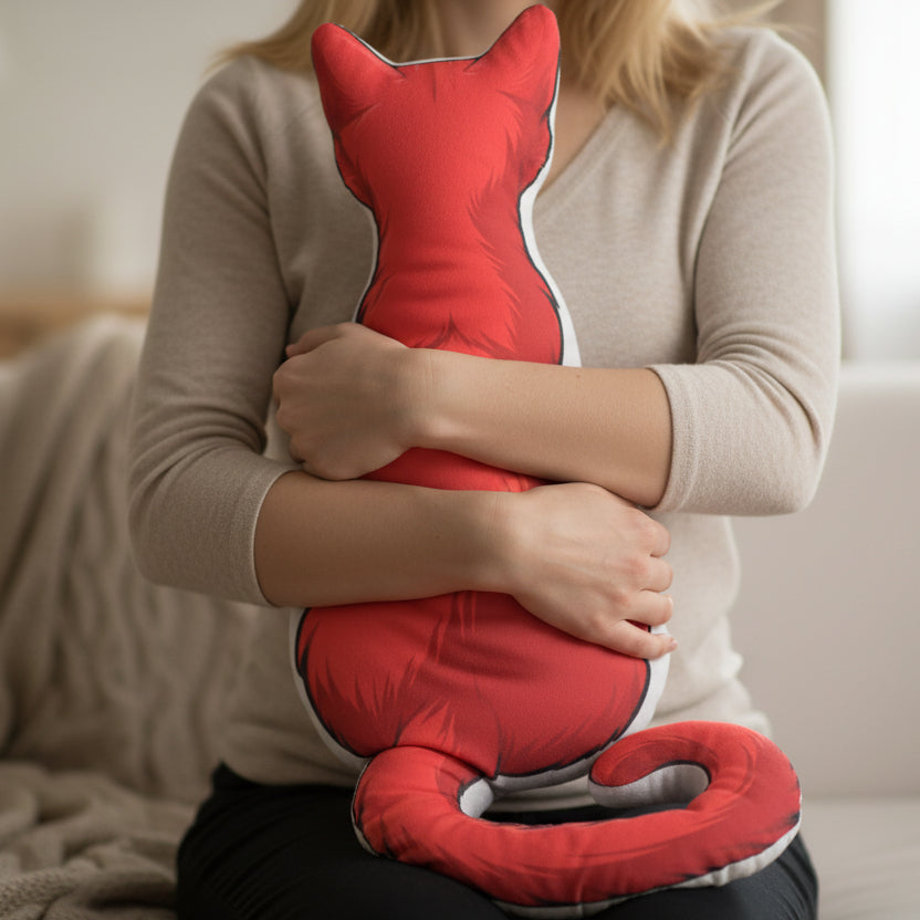 Red Cat Silhouette Pillow - Minimalist Design