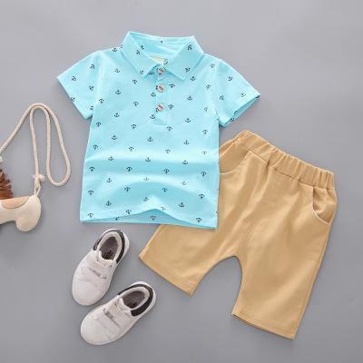 Conjunto de Camiseta y Pantalones Cortos con Estampado de Ancla para Bebés Niños Elegantes