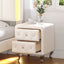 Elegant PU bedside table with 2 drawers and crystal handles, storage with metal legs - white - Korvel