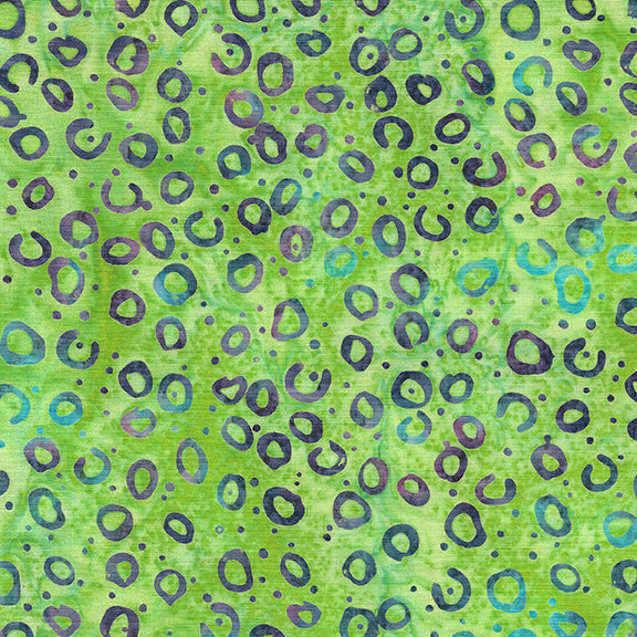 Tela Batik Lemongrass Verde Essence Round and Round 44"/45" por Yarda