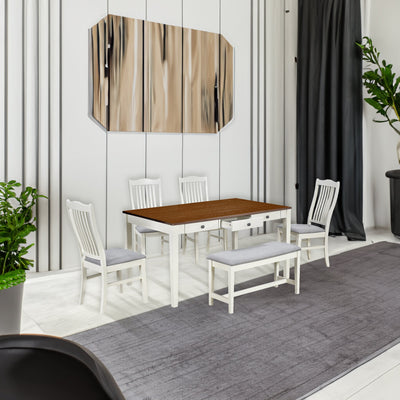 TOPMAX Mid-Century 6-Piece Wood Dining Table Set