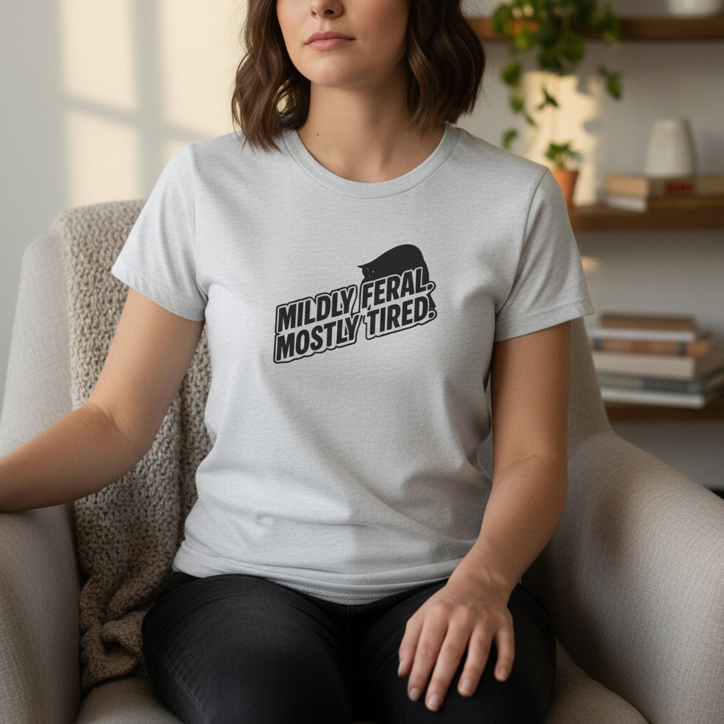 T-shirt slim fit chat légèrement sauvage et principalement fatigué