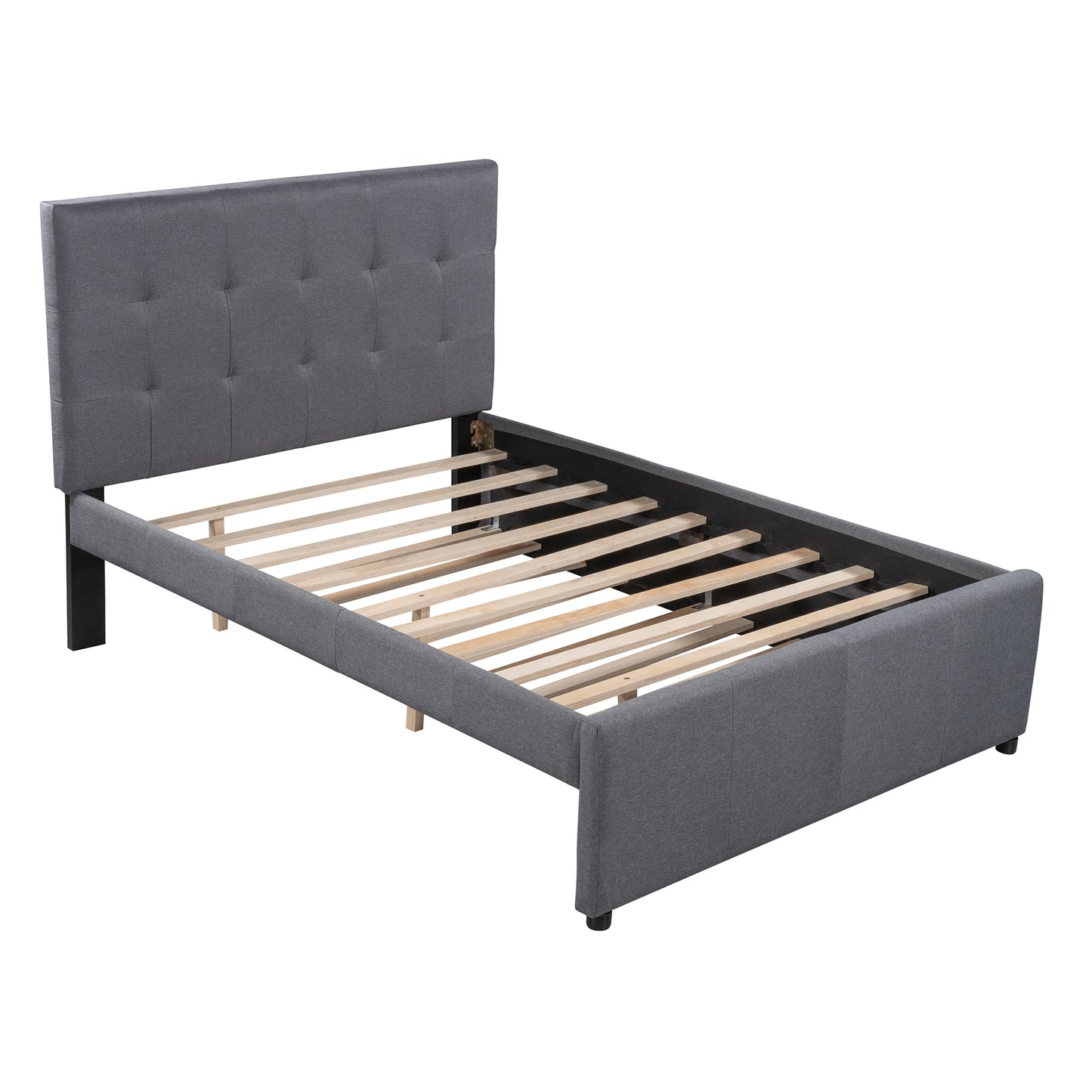 Linen Upholstered Platform Bed with Headboard and Trundle - Full