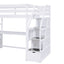 Twin Size Loft Bed with Desk and Shelves  Two Built-in Drawers  Storage Staircase White - Korvel