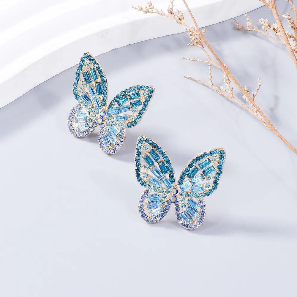 Alloy Inlaid Rhinestone Butterfly Earrings - Korvel