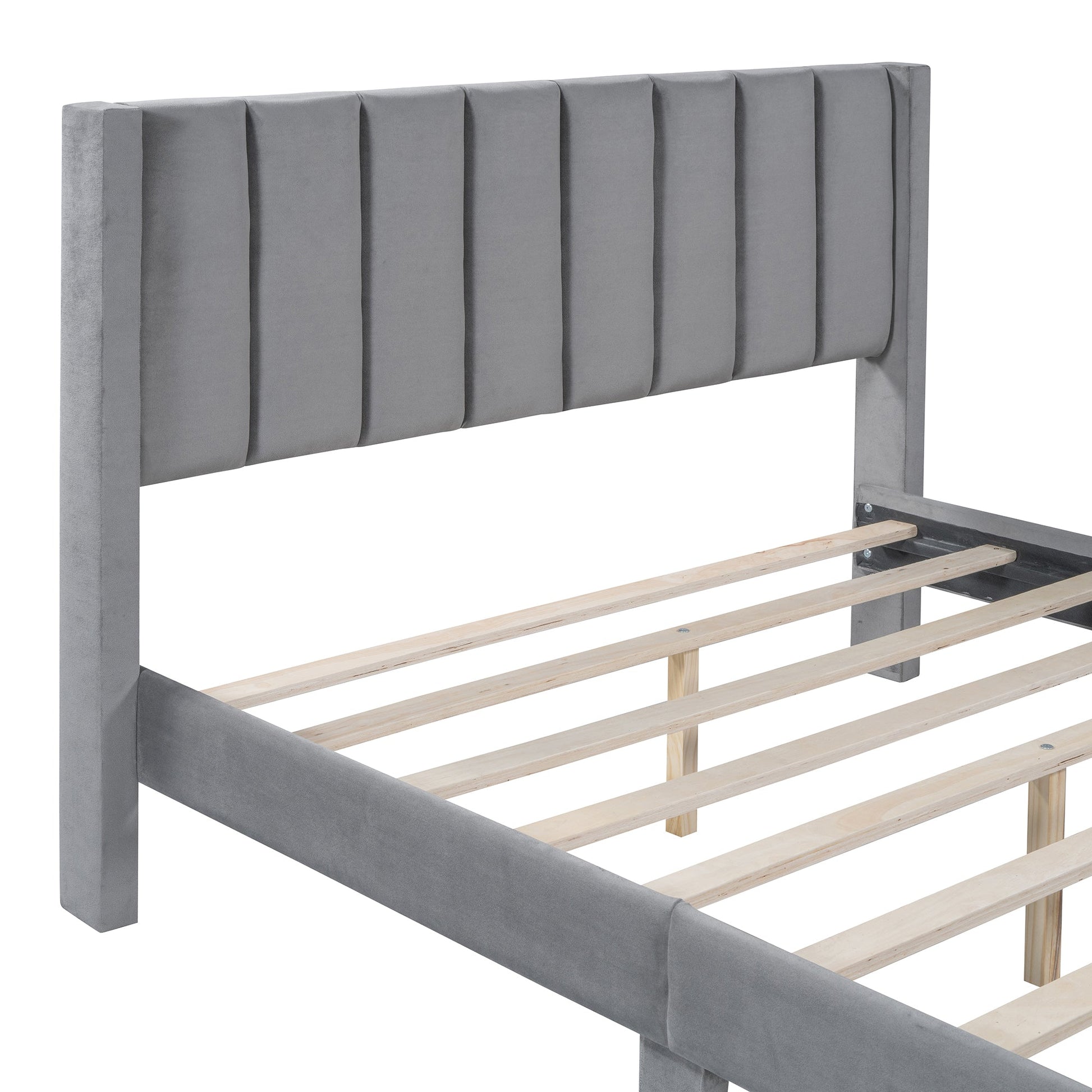 Full Size Storage Bed Velvet Upholstered Platform Bed with a Big Drawer - Gray - Korvel