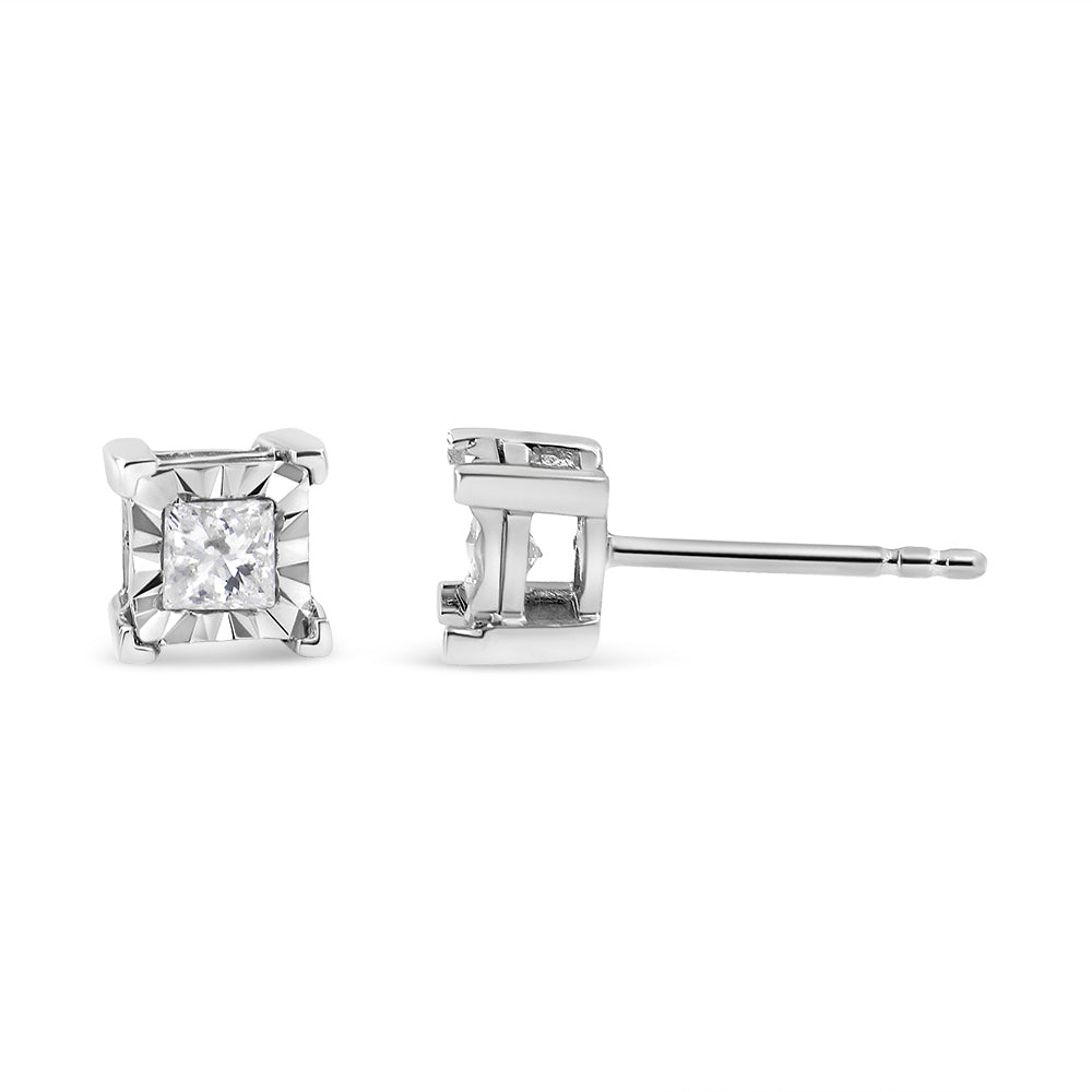 .925 Sterling Silver Princess-Cut Diamond Stud Earrings