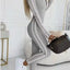 Plus Size Stripe Zip-Front Long Sleeve Jumpsuit