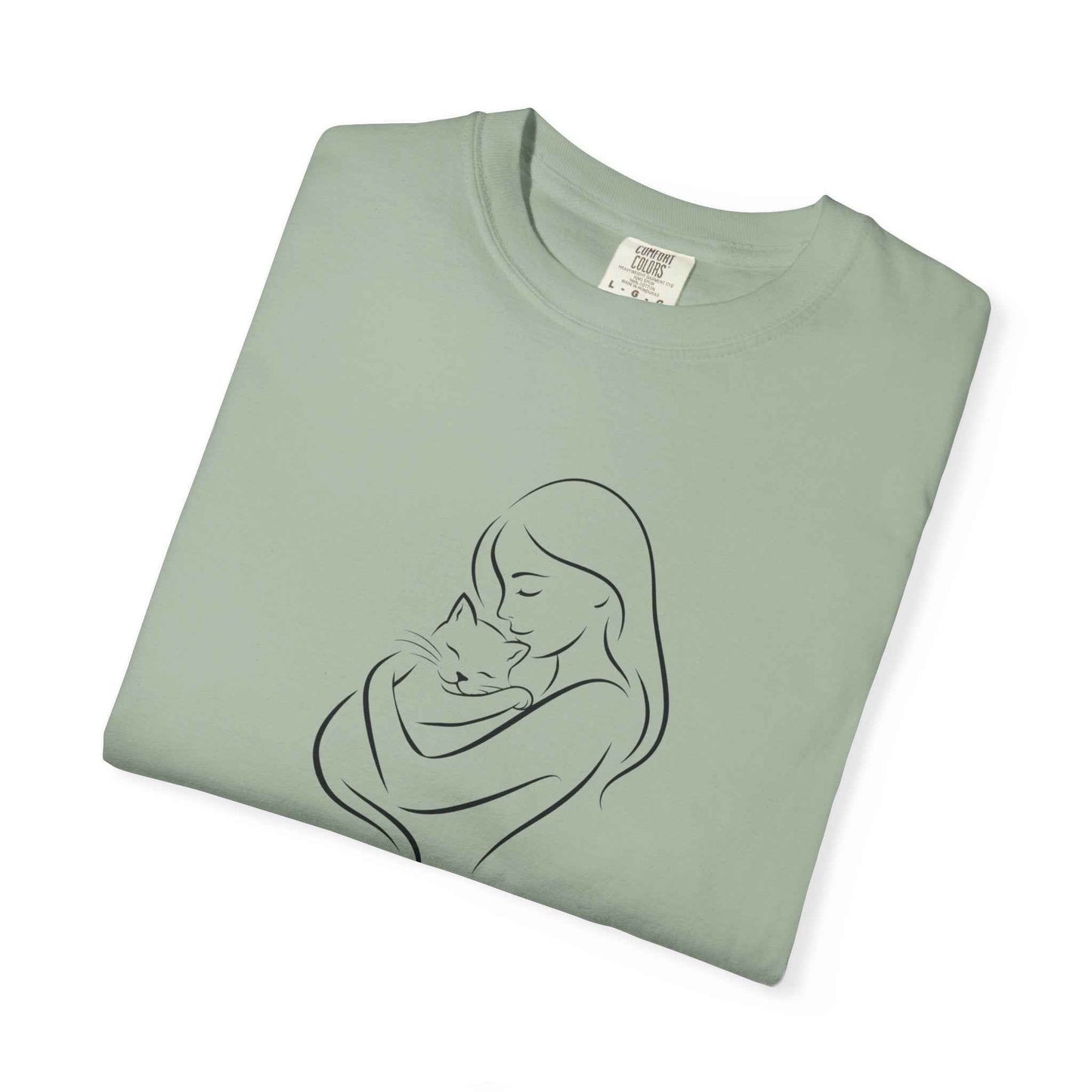 Camiseta Madre y Gato Abrazo | Camiseta Minimalista de Arte Lineal para Mamás de Gatos